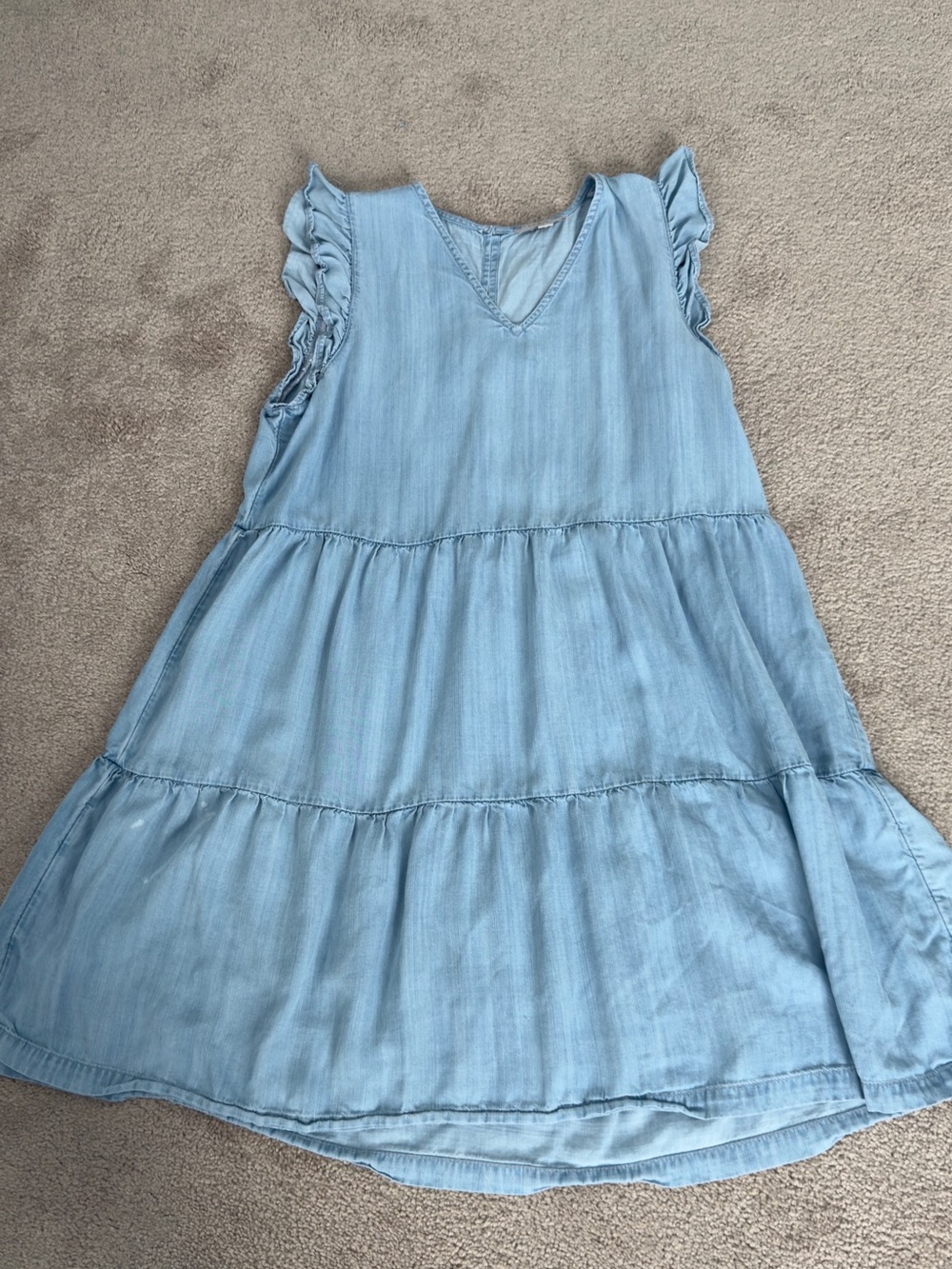 LOFT Light Blue Tiered Ruffle-Sleeve Dress